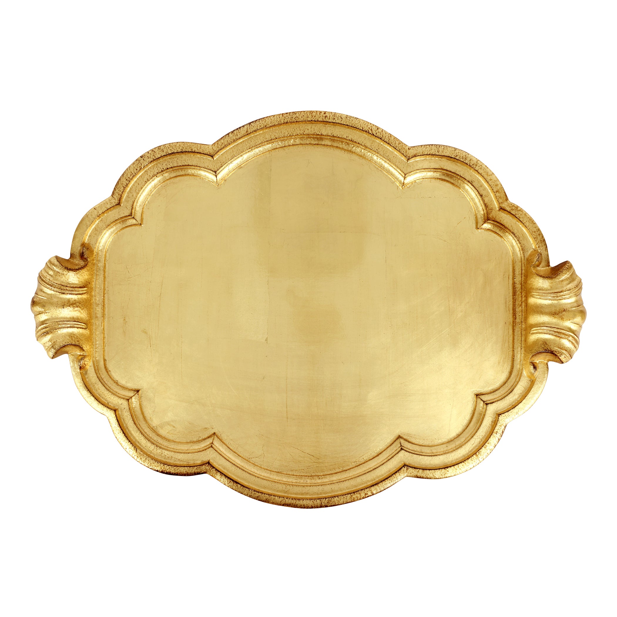 Florentine Wooden Accessories Handled Large Tray in Gold