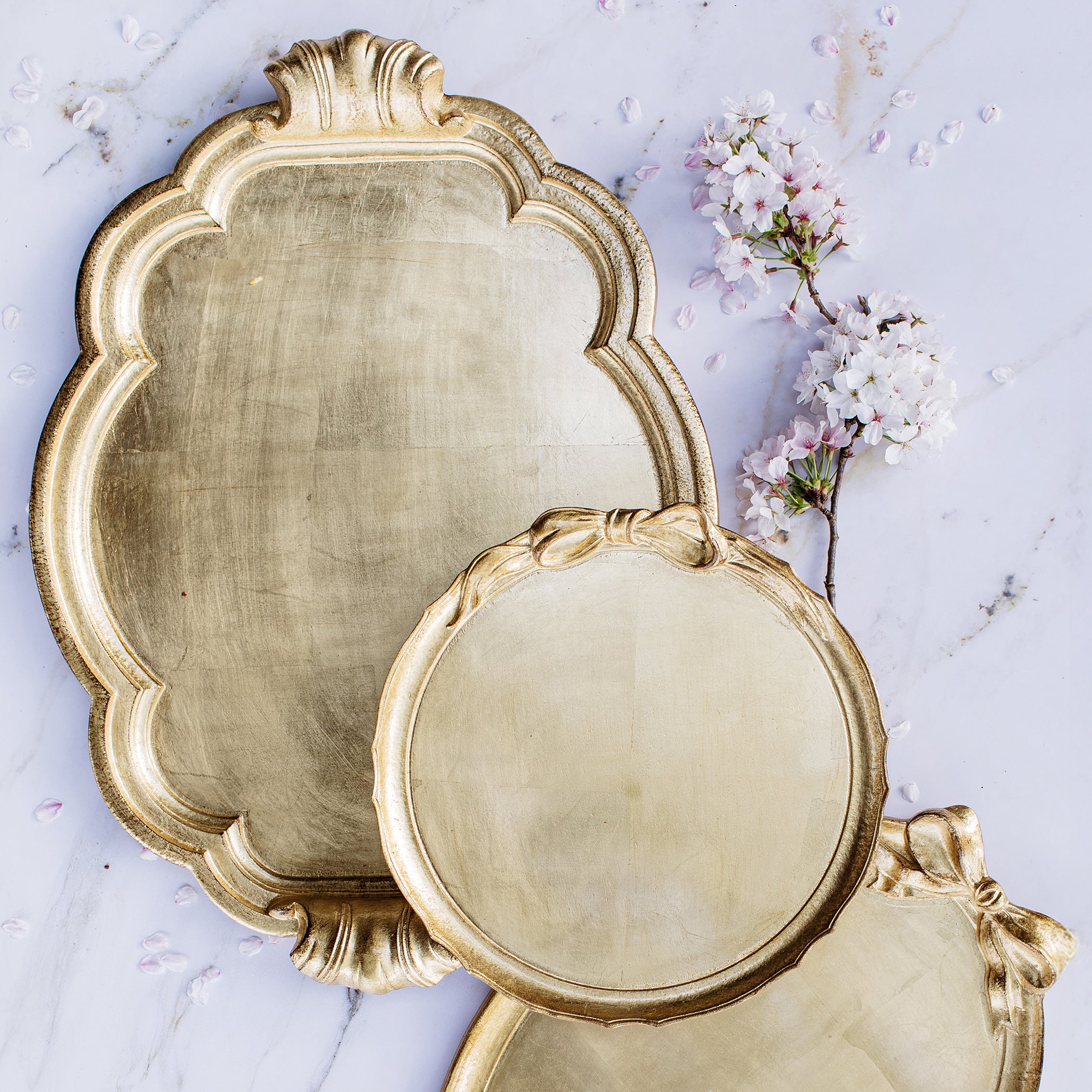 Florentine Wooden Accessories Handled Large Tray in Gold