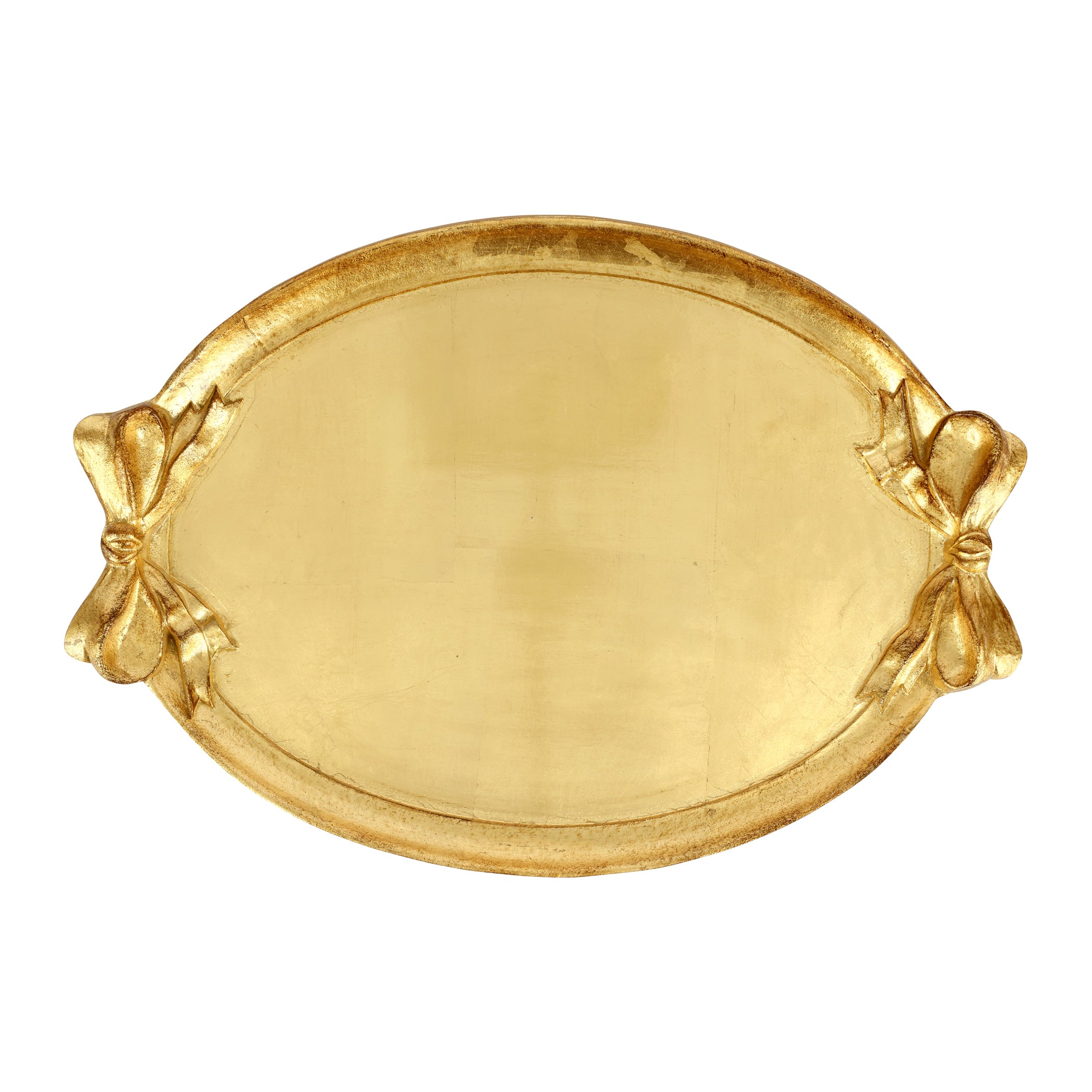 Florentine Wooden Accessories Bow Handled Oval Tray in Gold