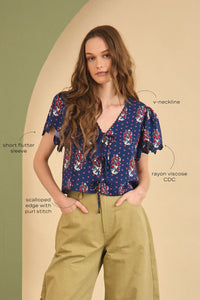 Bardot Top in Fall Floral Navy