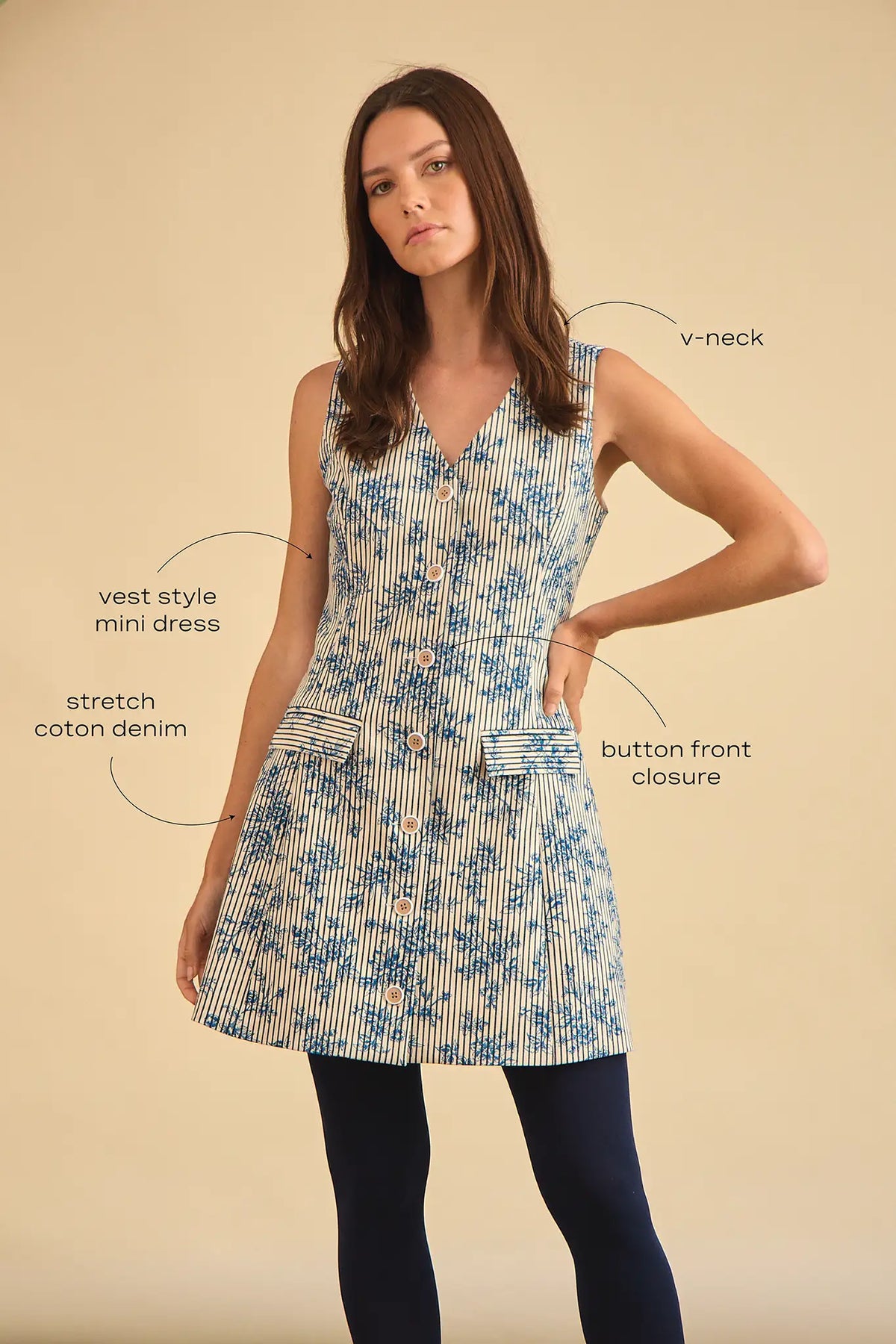 Suni Dress in Cornflower Toile