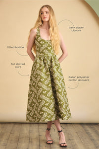 Maddy Dress in Legacy Jacquard Olive