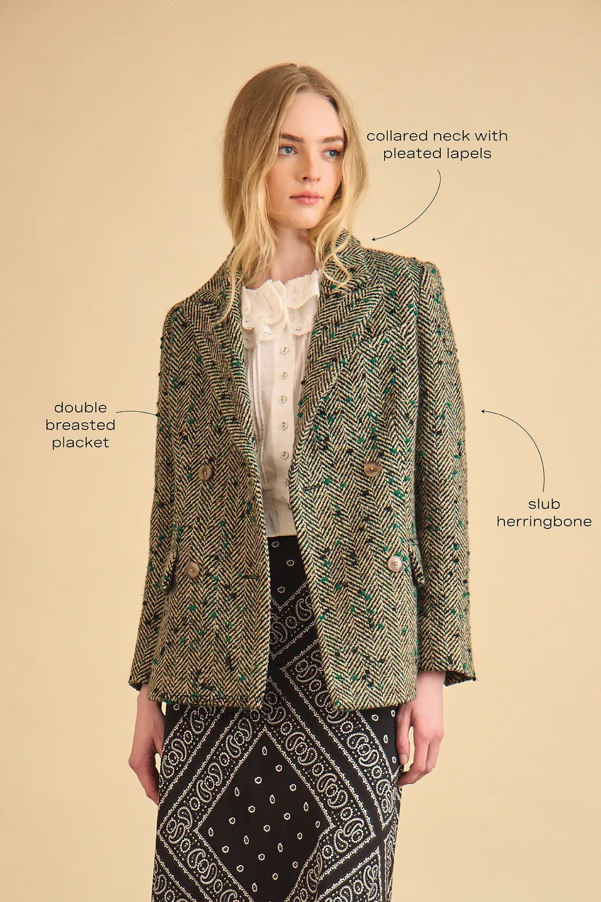 Huntley Half Coat in Mixed Herringbone