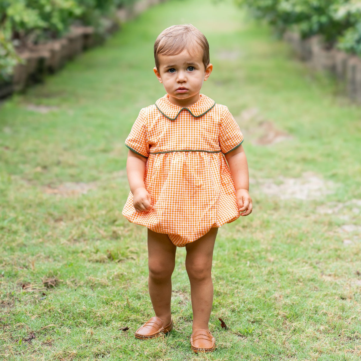 Lucas Boy Bubble in Orange Gingham