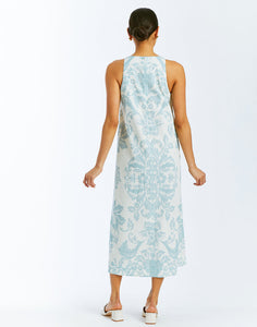 Farfalle Midi Dress in Blue & Ivory