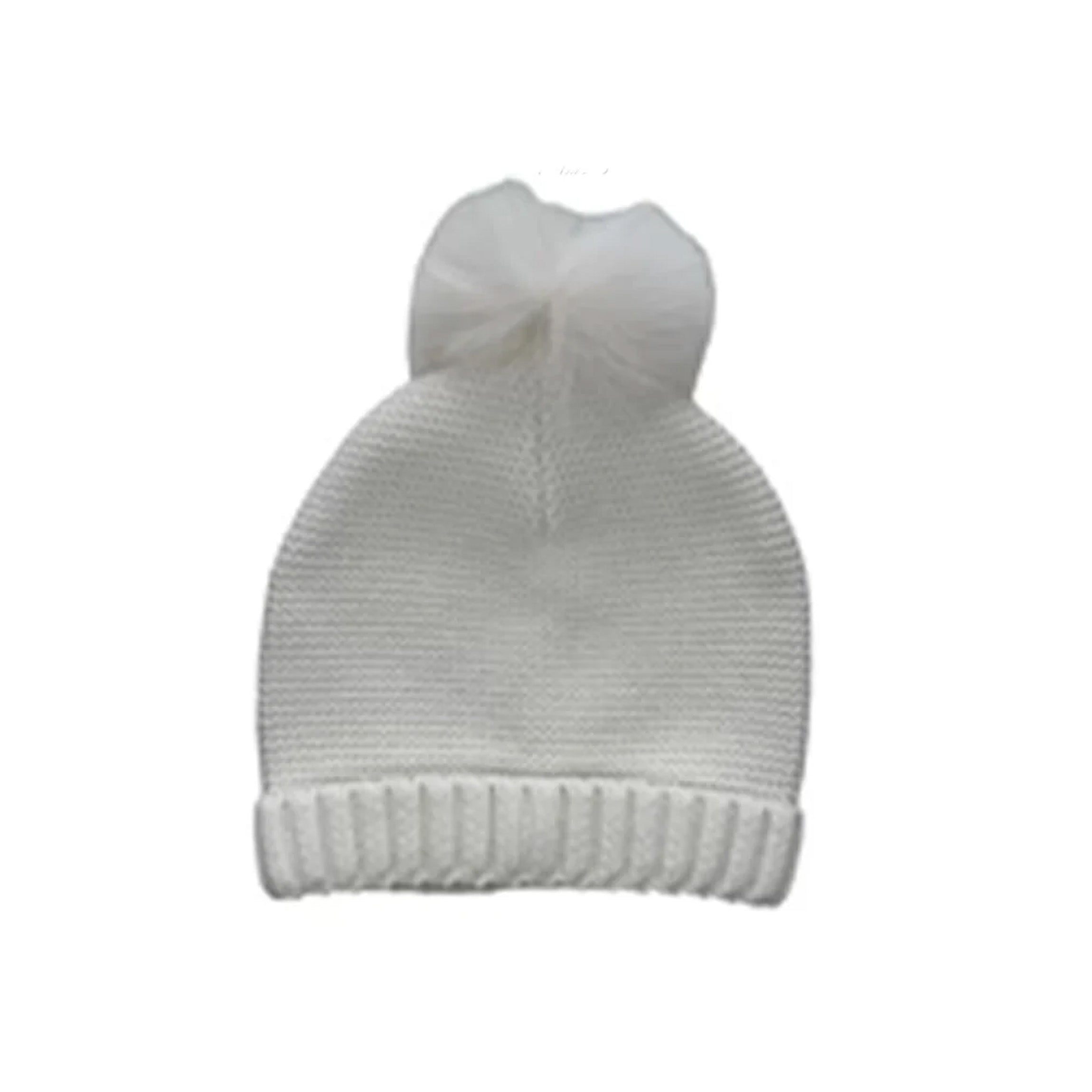 Faux Fur Knit Hat with Pom Pom in Cream