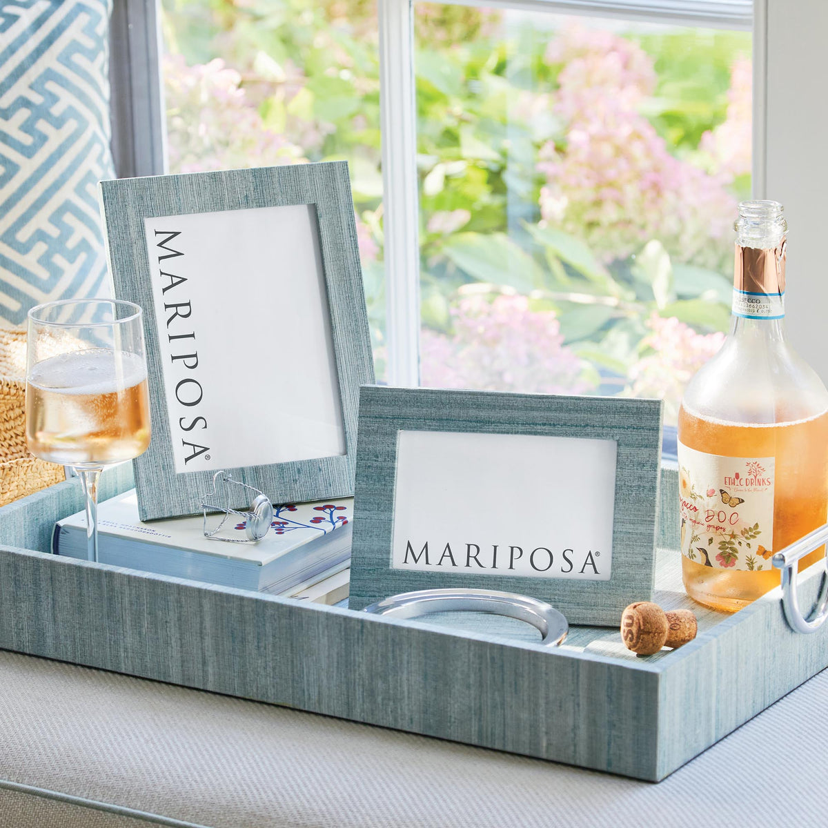Capri Faux Grasscloth Tray With Metal Handles
