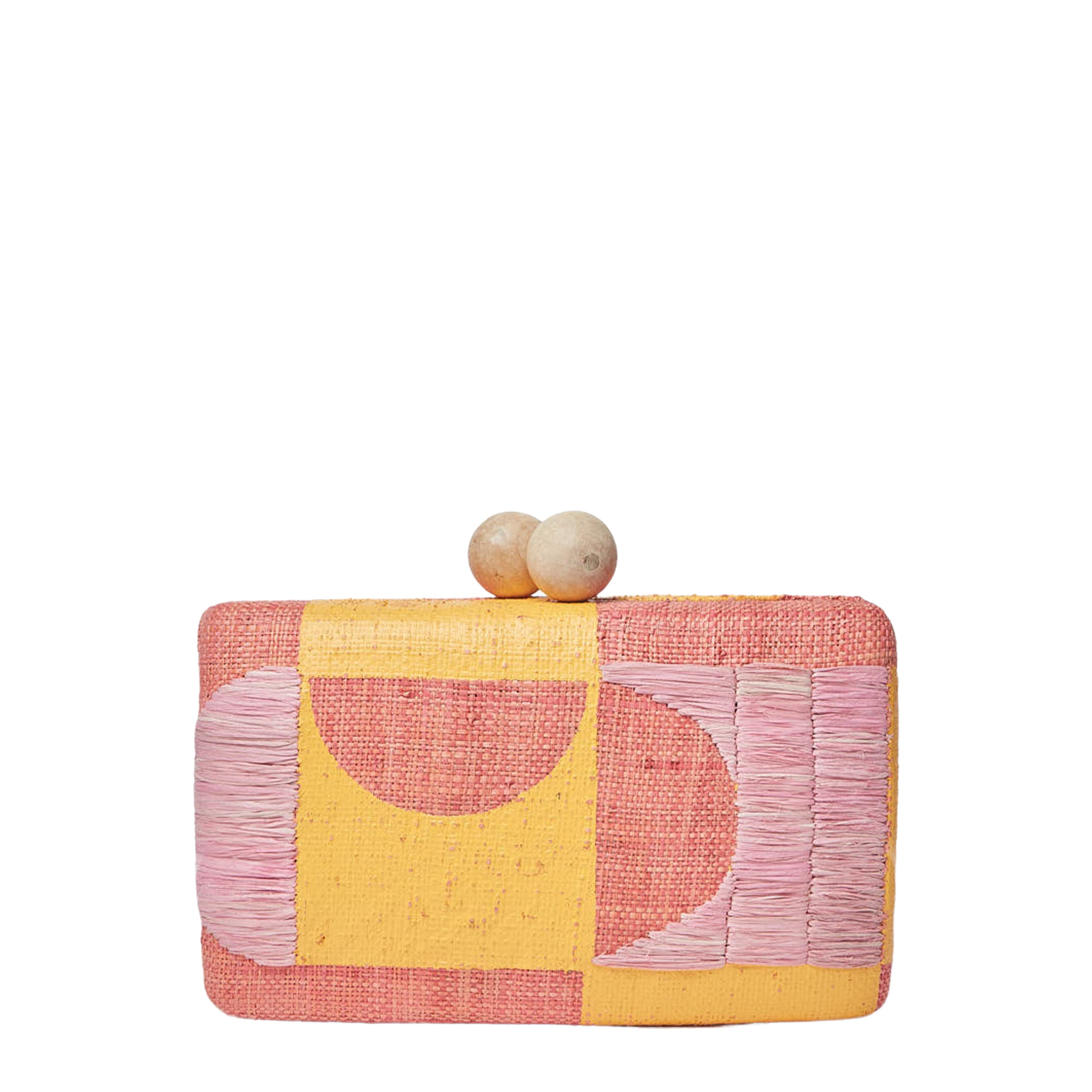 Faye Embroidered Straw Clutch Bag in Pink Multi