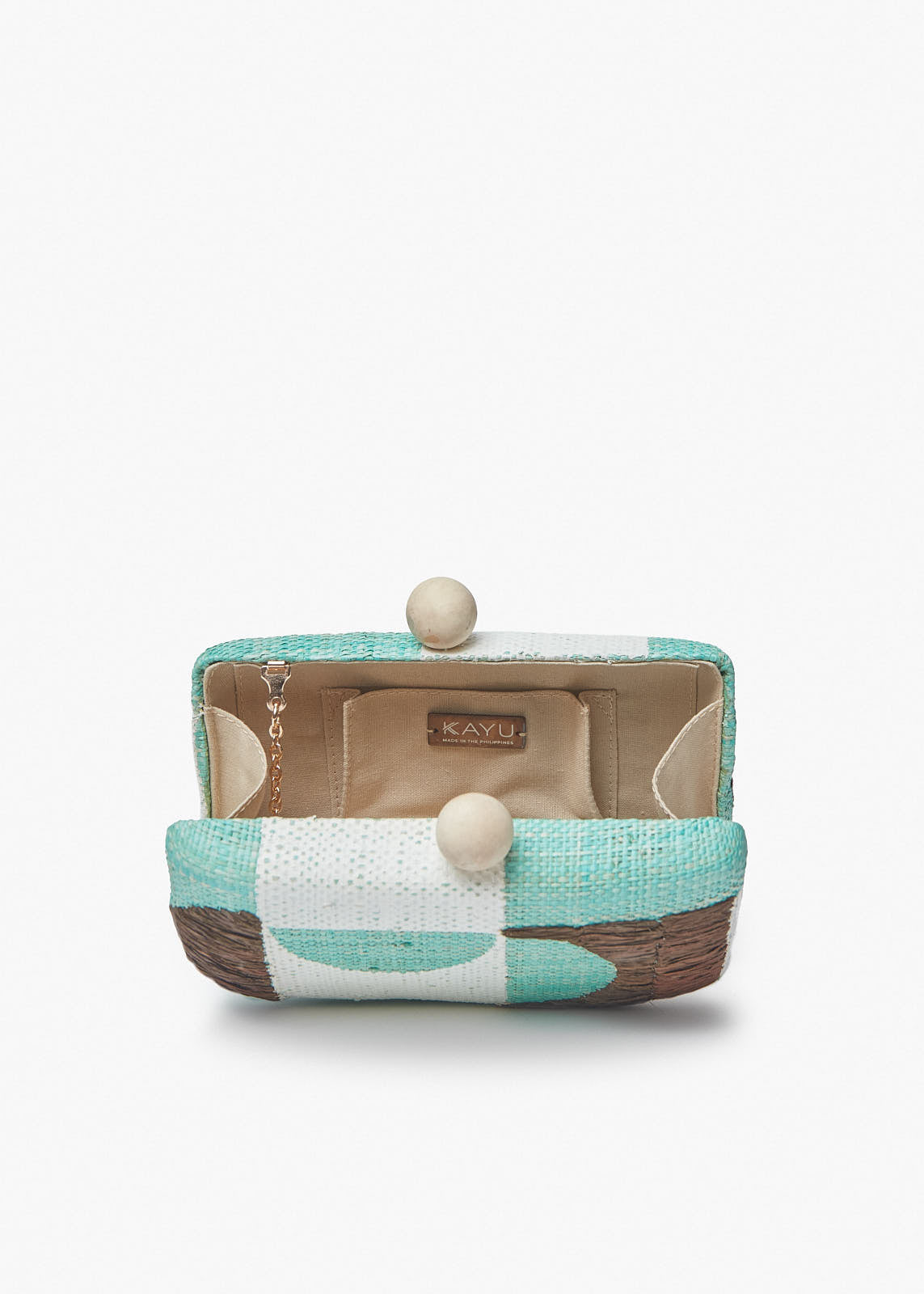 Faye Embroidered Straw Clutch Bag in Mint Multi