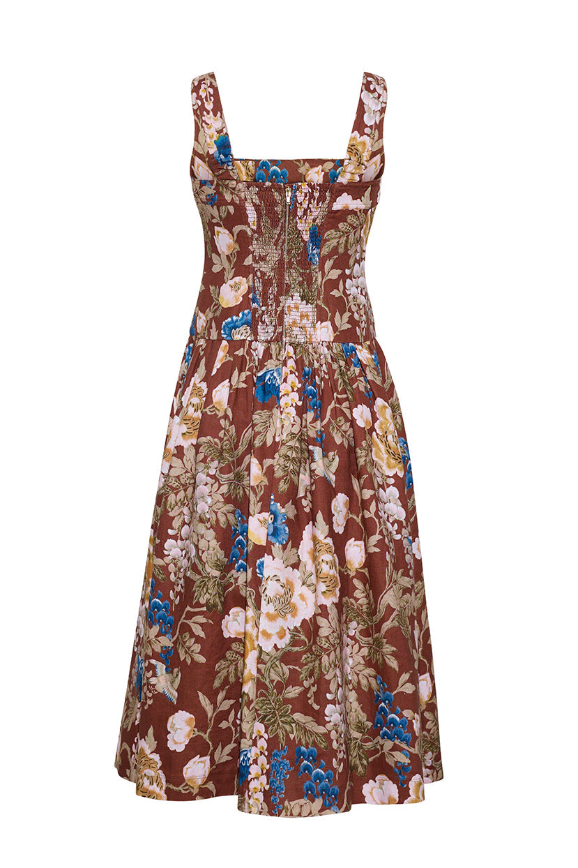 Feliz Midi Dress in Flora Meadow Brown