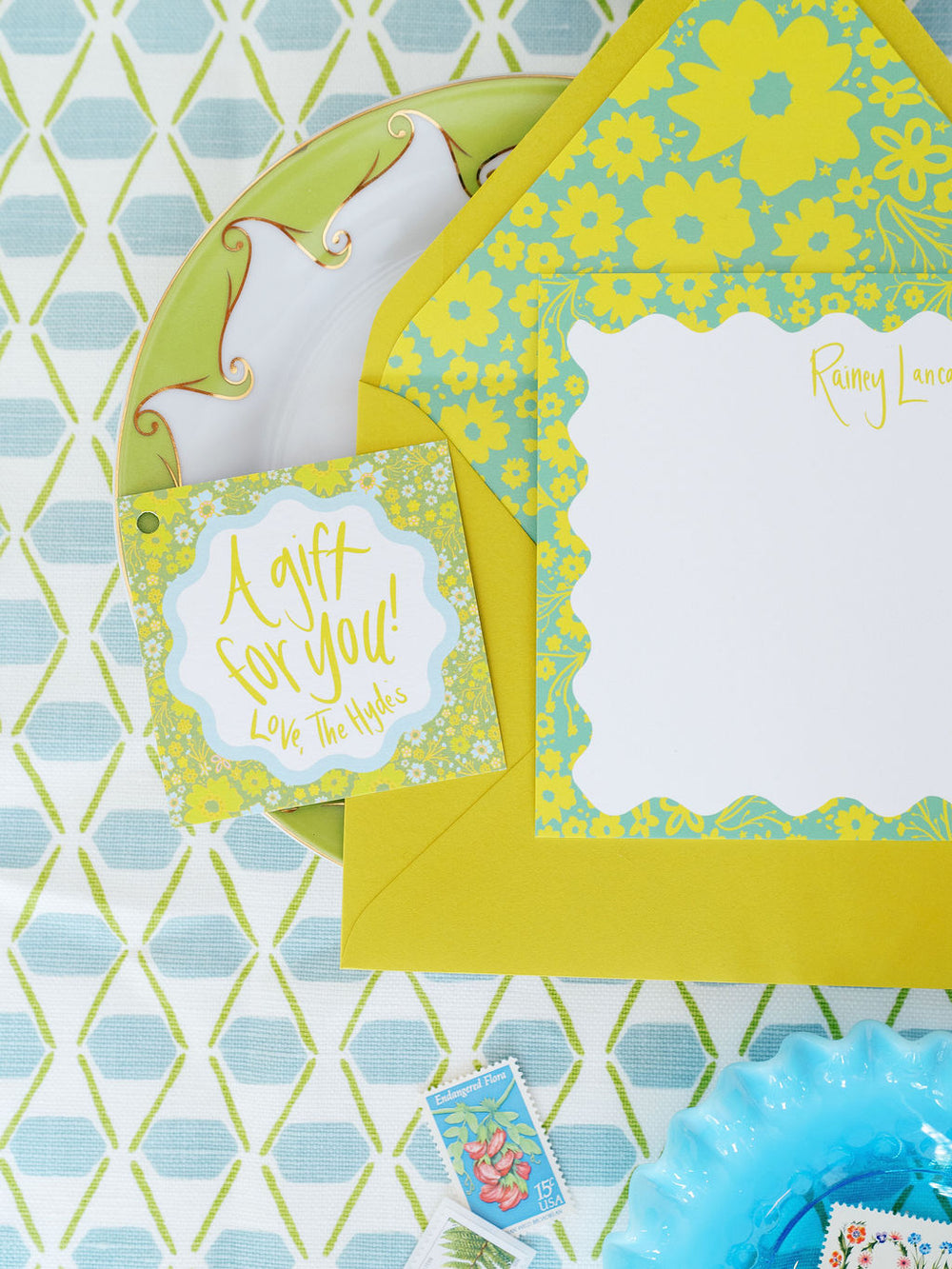 Sky & Chartreuse Ditsy Floral Gift Tags