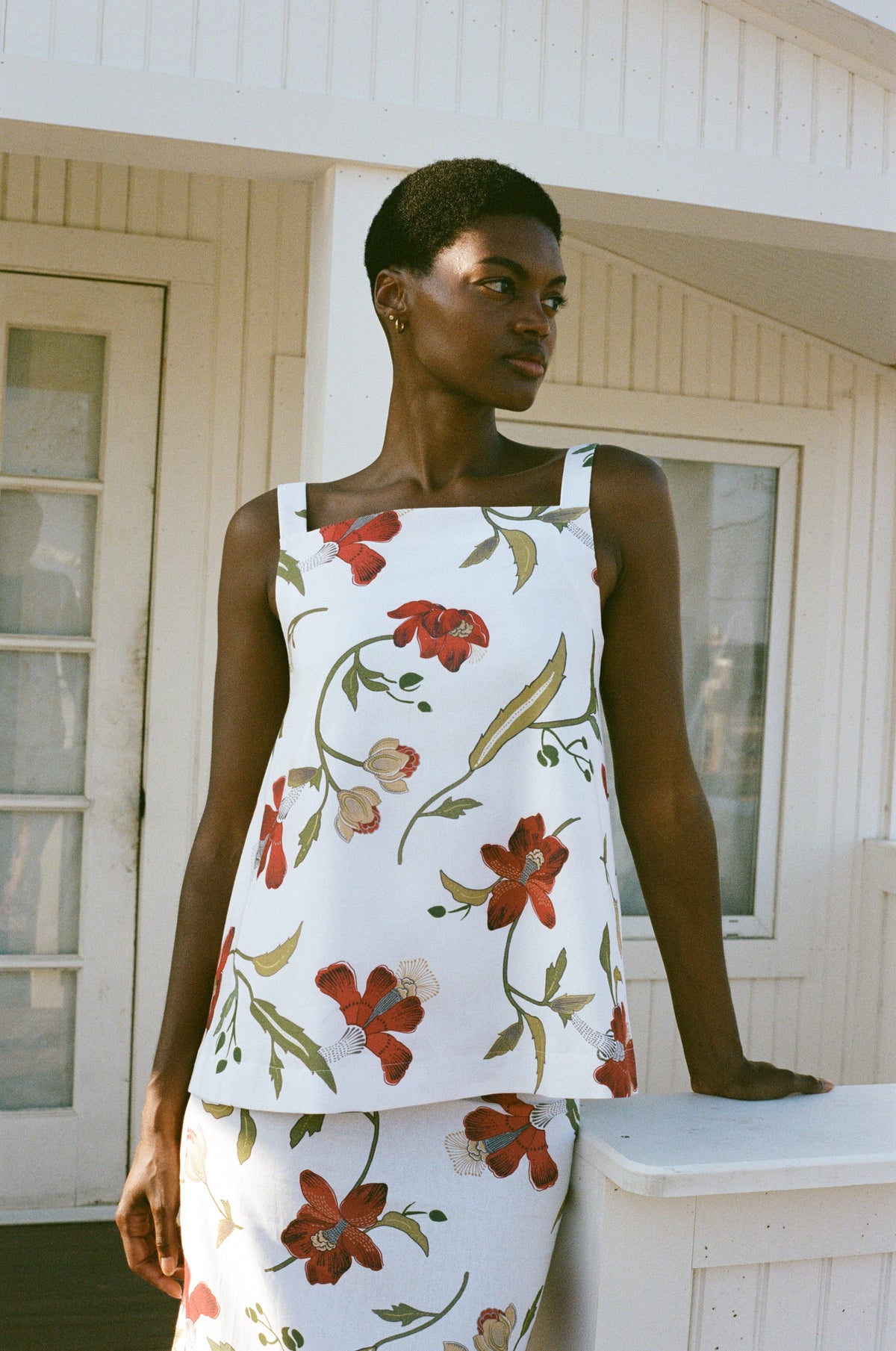 A-Line Top in Red Hibiscus