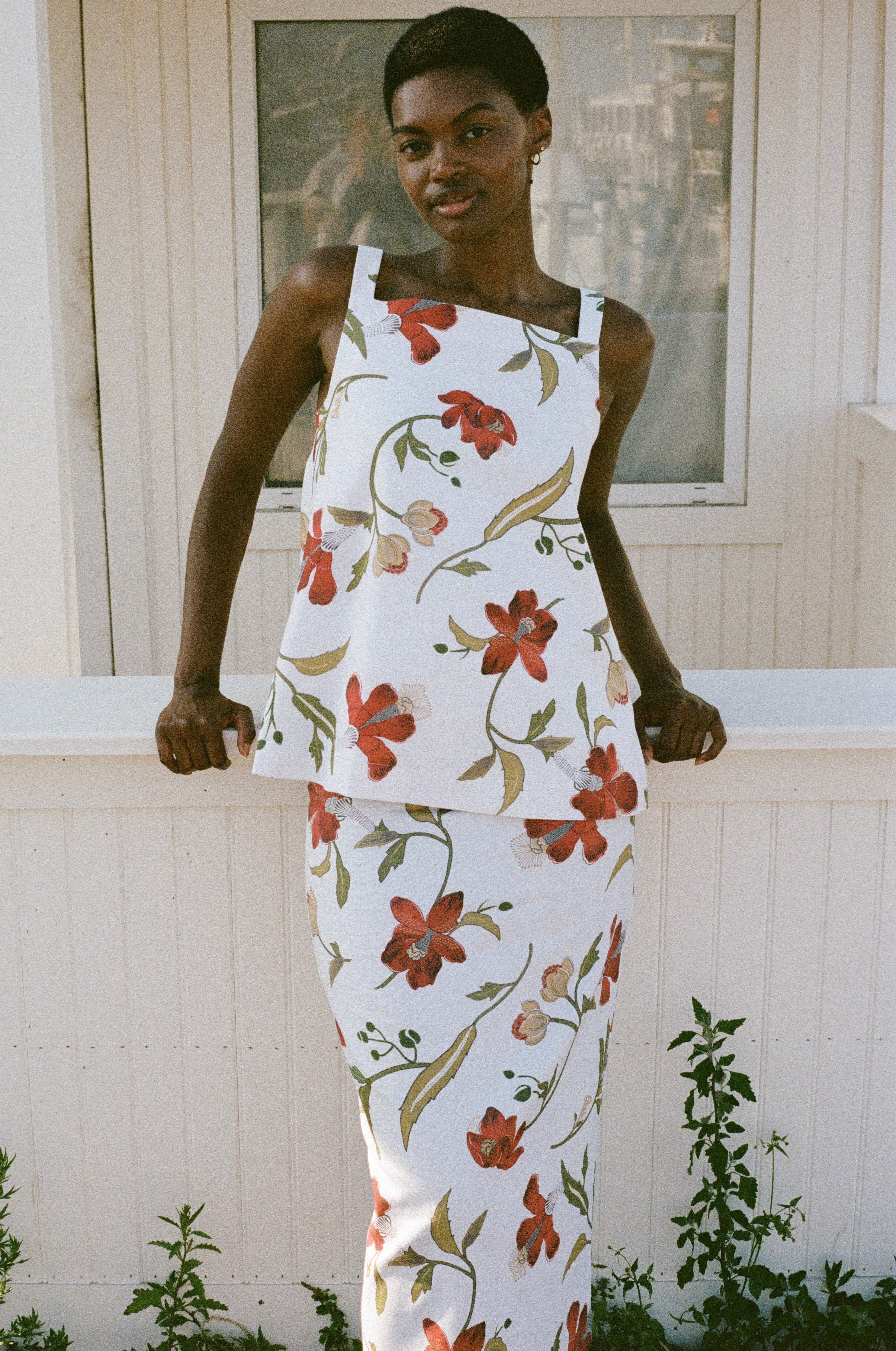 Pencil Skirt in Red Hibiscus
