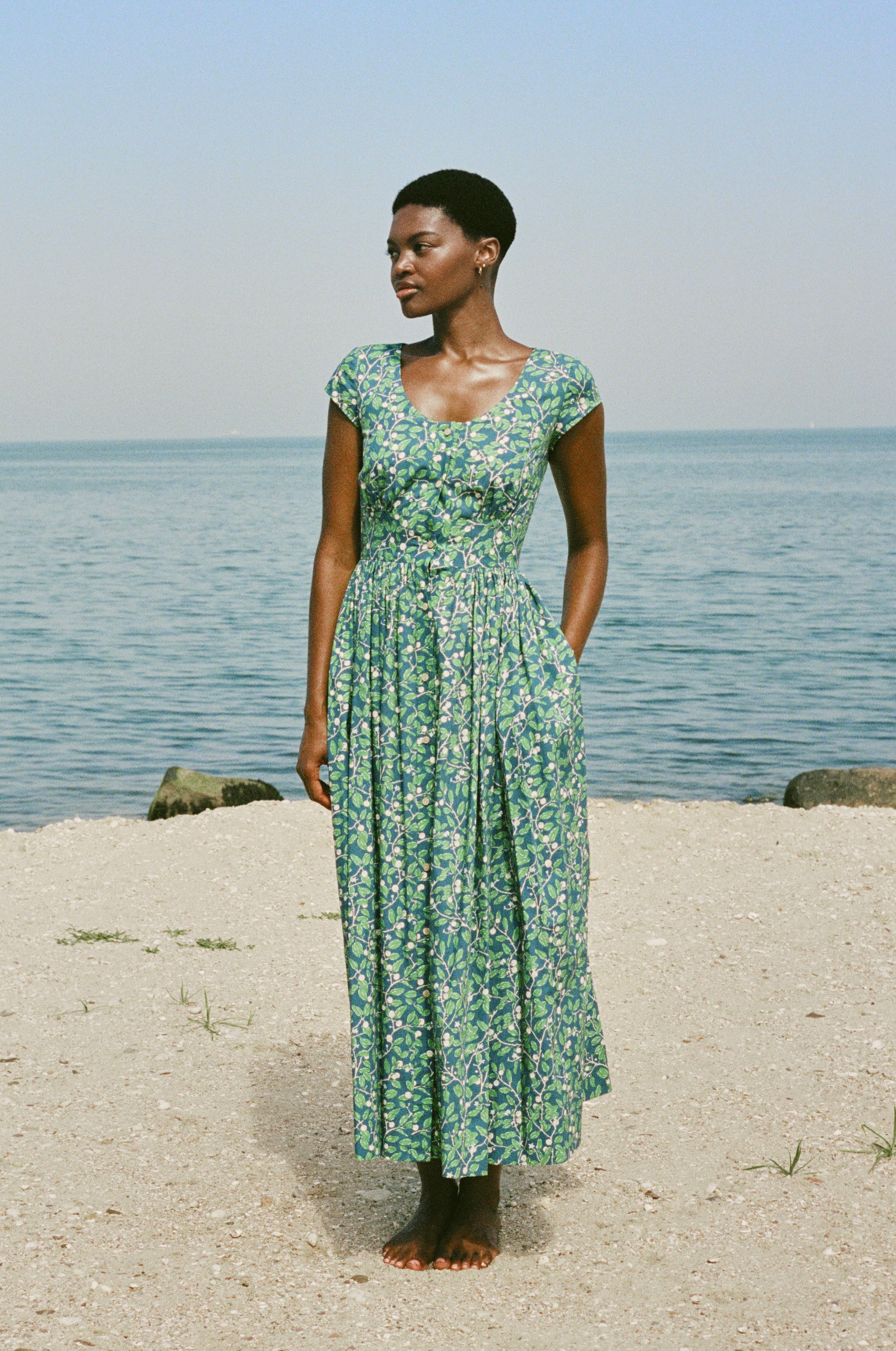 Mary Dress in Dark Blue Limes
