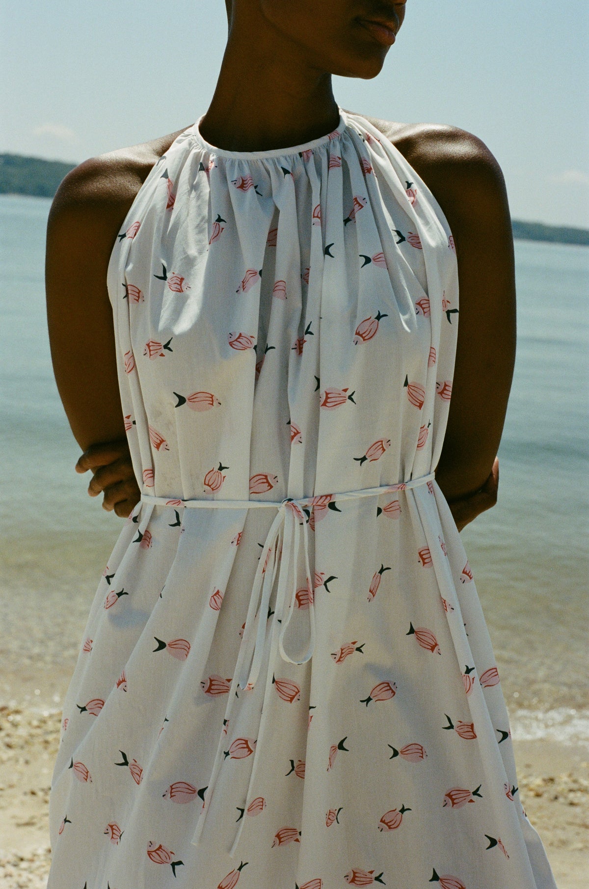 Halter Dress in Vintage Pink Fish