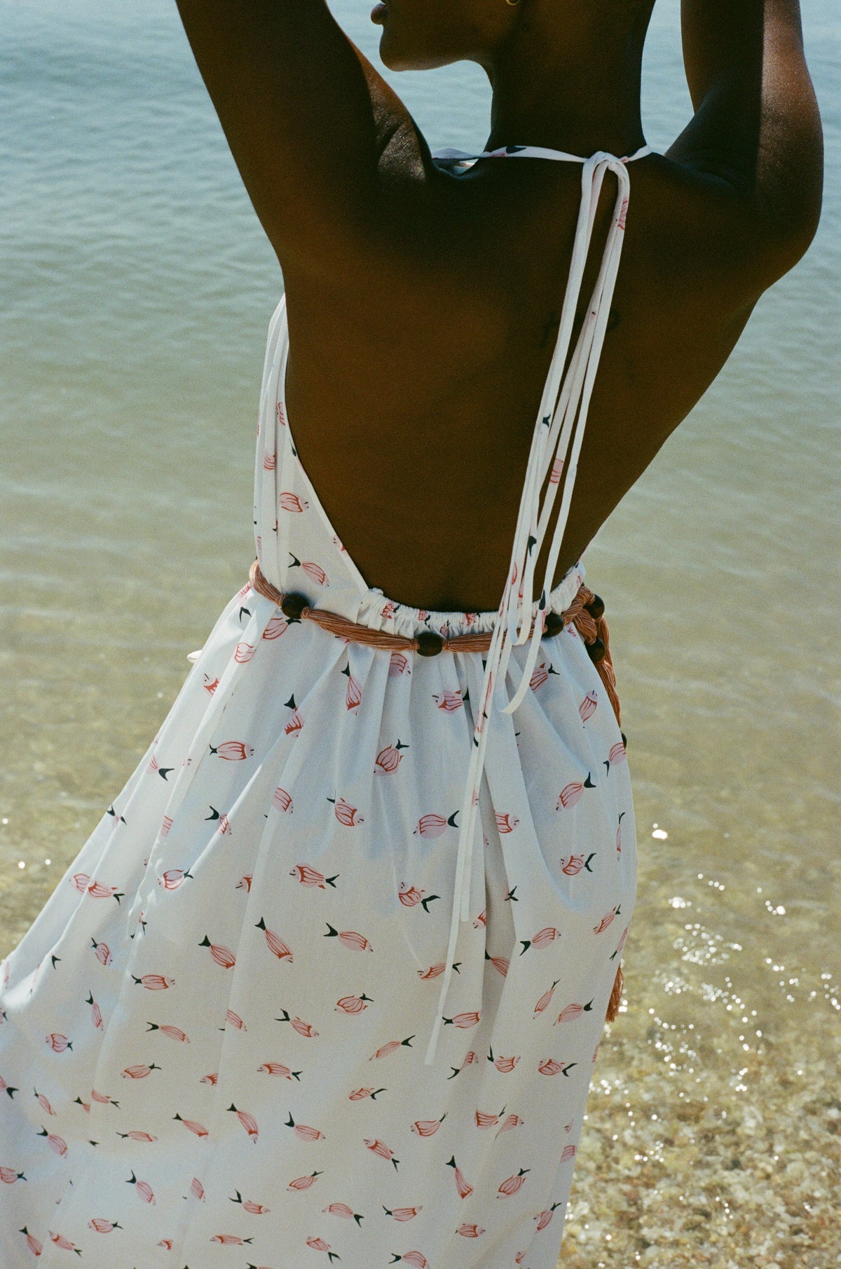 Halter Dress in Vintage Pink Fish