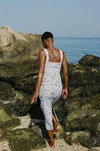 Long Slip Dress in Blue Flora