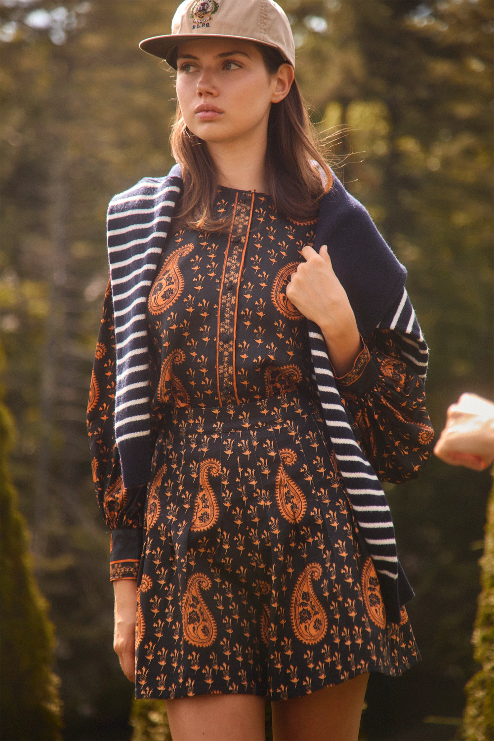 The Finley Blouse in Glen Paisley paired with matching Willa Shorts. 