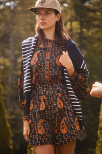 The Finley Blouse in Glen Paisley paired with matching Willa Shorts. 