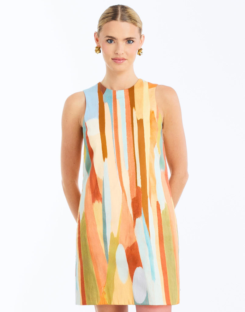 Front - Fiona Mini Dress in Fresco Pink is a reversible cotton poplin shift mini with pockets.