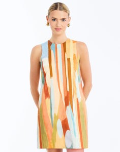 Front - Fiona Mini Dress in Fresco Pink is a reversible cotton poplin shift mini with pockets.