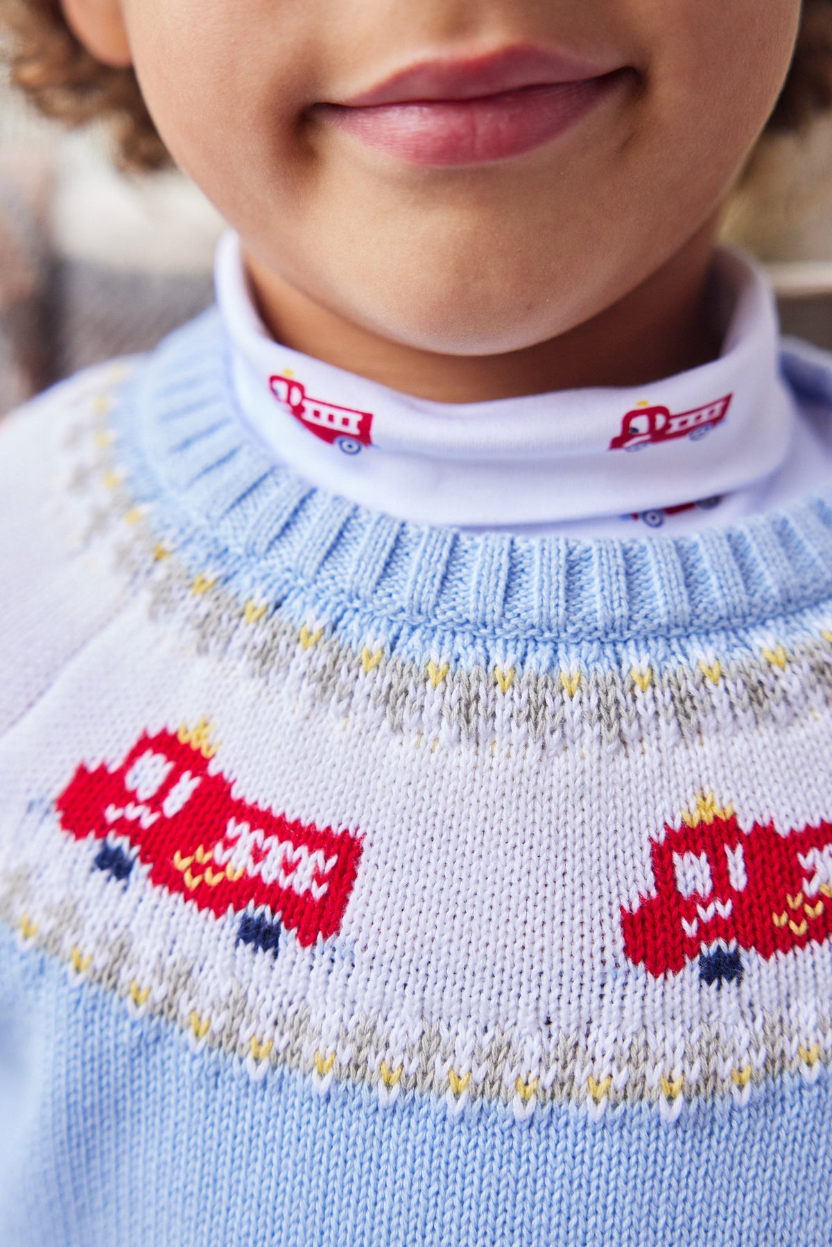 printed turtleneck with red fire trucks, Little English classic boy's turtleneck