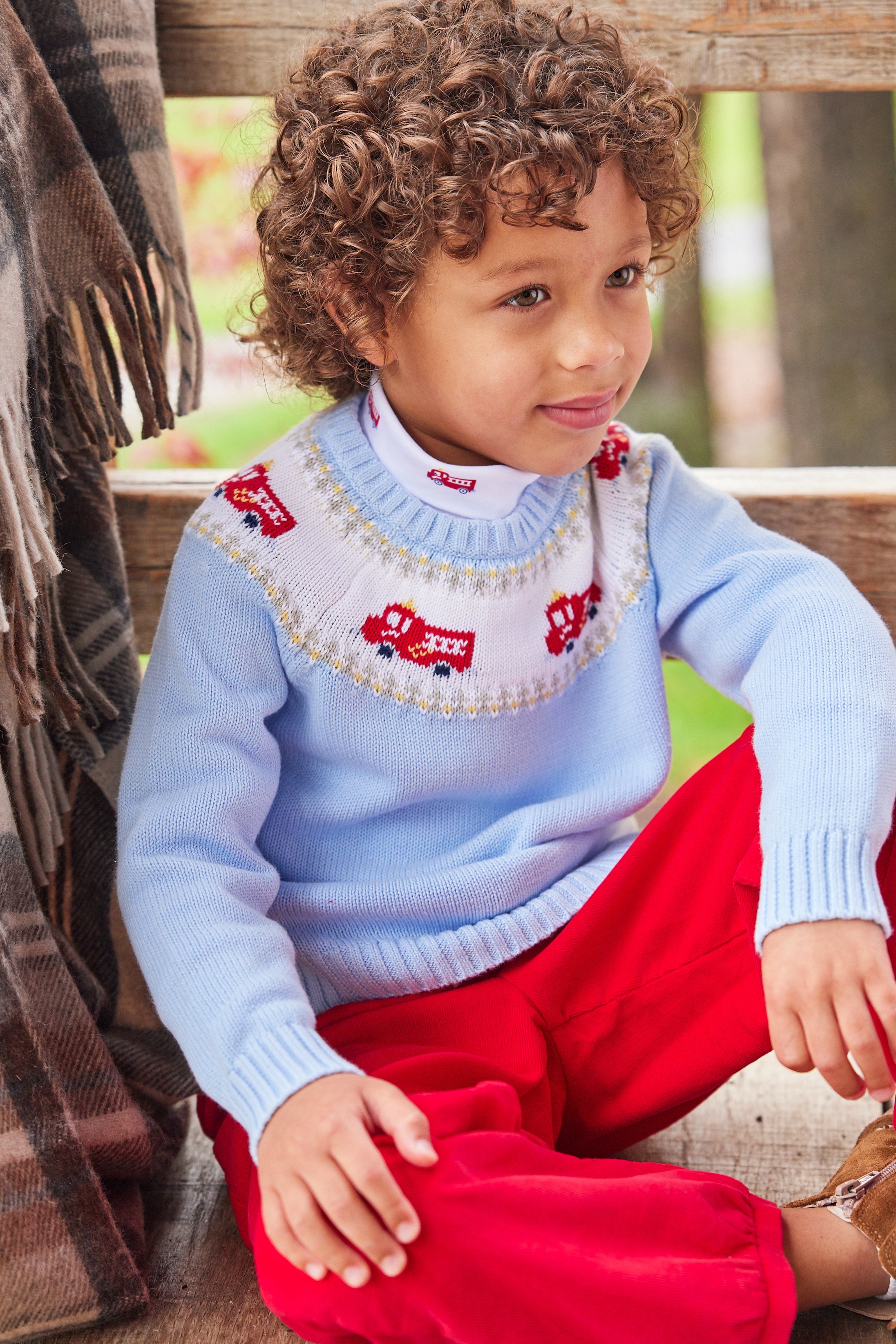 printed turtleneck with red fire trucks, Little English classic boy's turtleneck