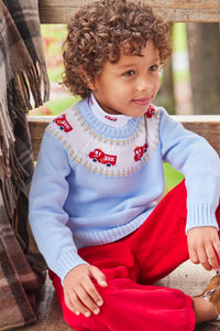 printed turtleneck with red fire trucks, Little English classic boy's turtleneck