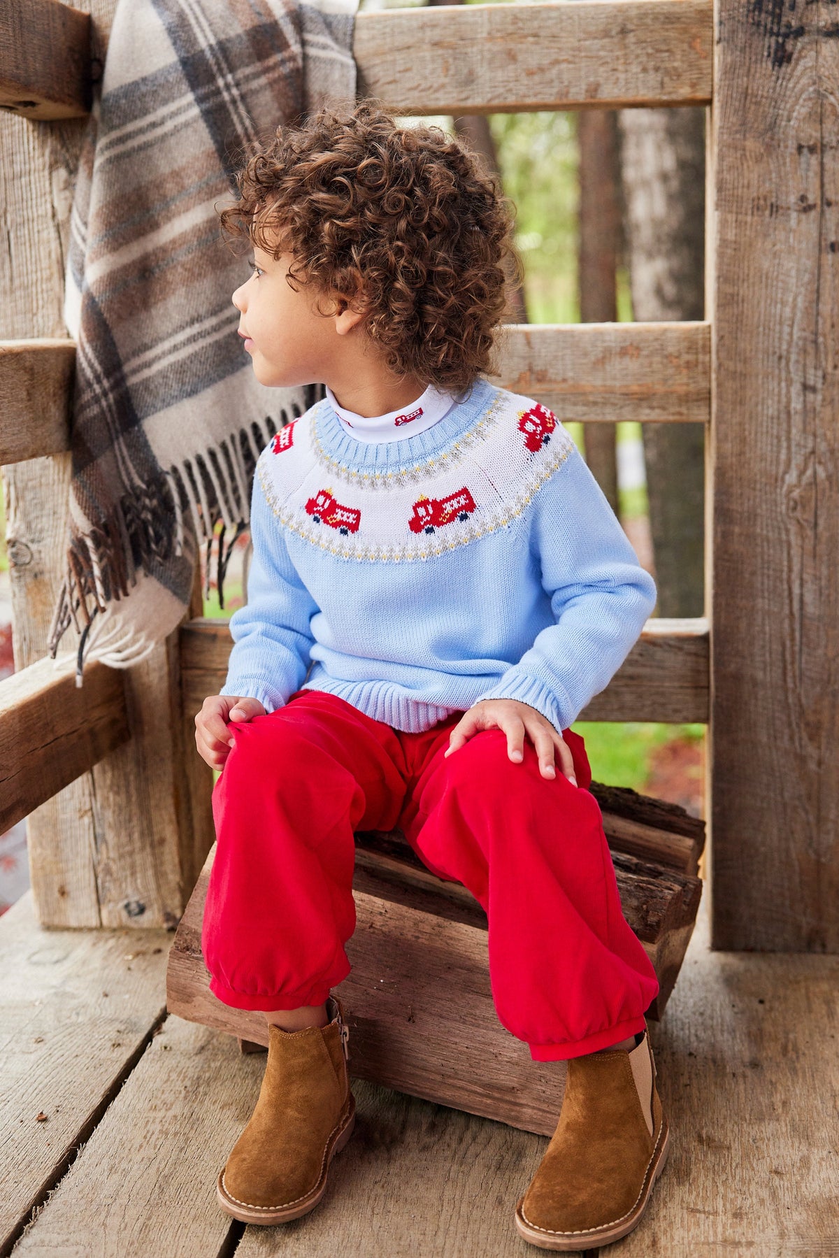 printed turtleneck with red fire trucks, Little English classic boy's turtleneck