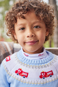 printed turtleneck with red fire trucks, Little English classic boy's turtleneck
