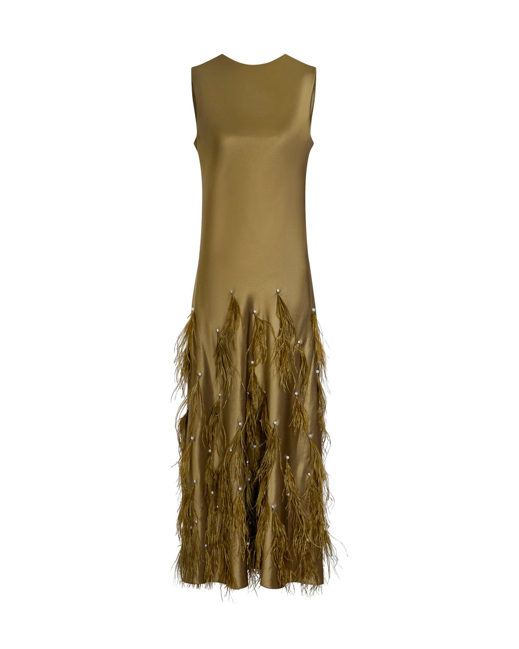 Laney Feather Dress in Olivine