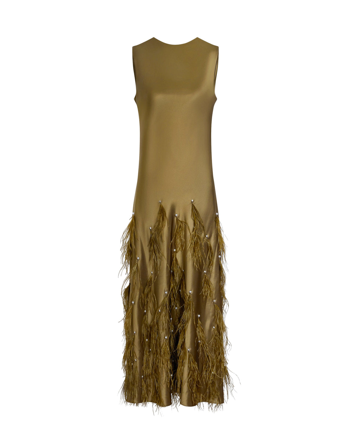 Laney Feather Dress in Olivine