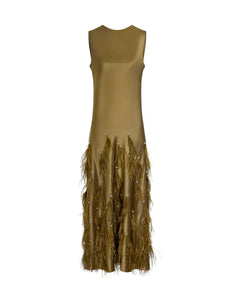 Laney Feather Dress in Olivine