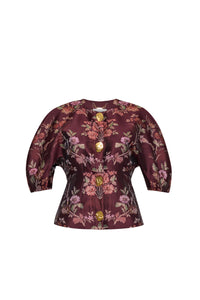 Fletcher Top in Trellis Jacquard Maroon