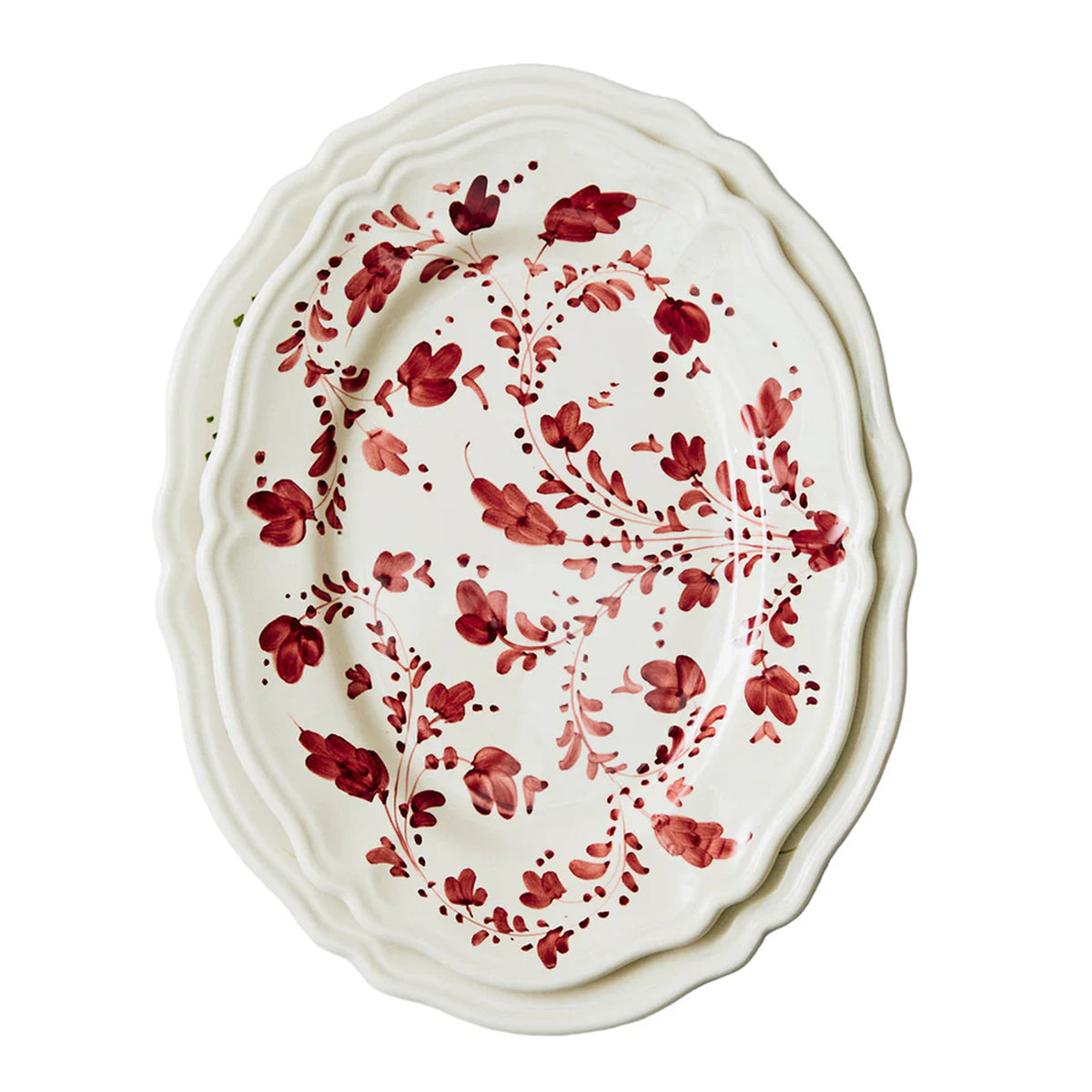 Flora Small Oval Platter in Burgundy