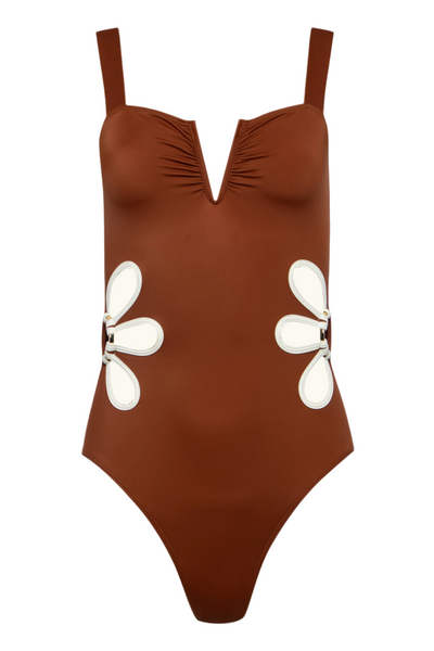 The Flora One Piece in Cognac & Ivory | Over The Moon