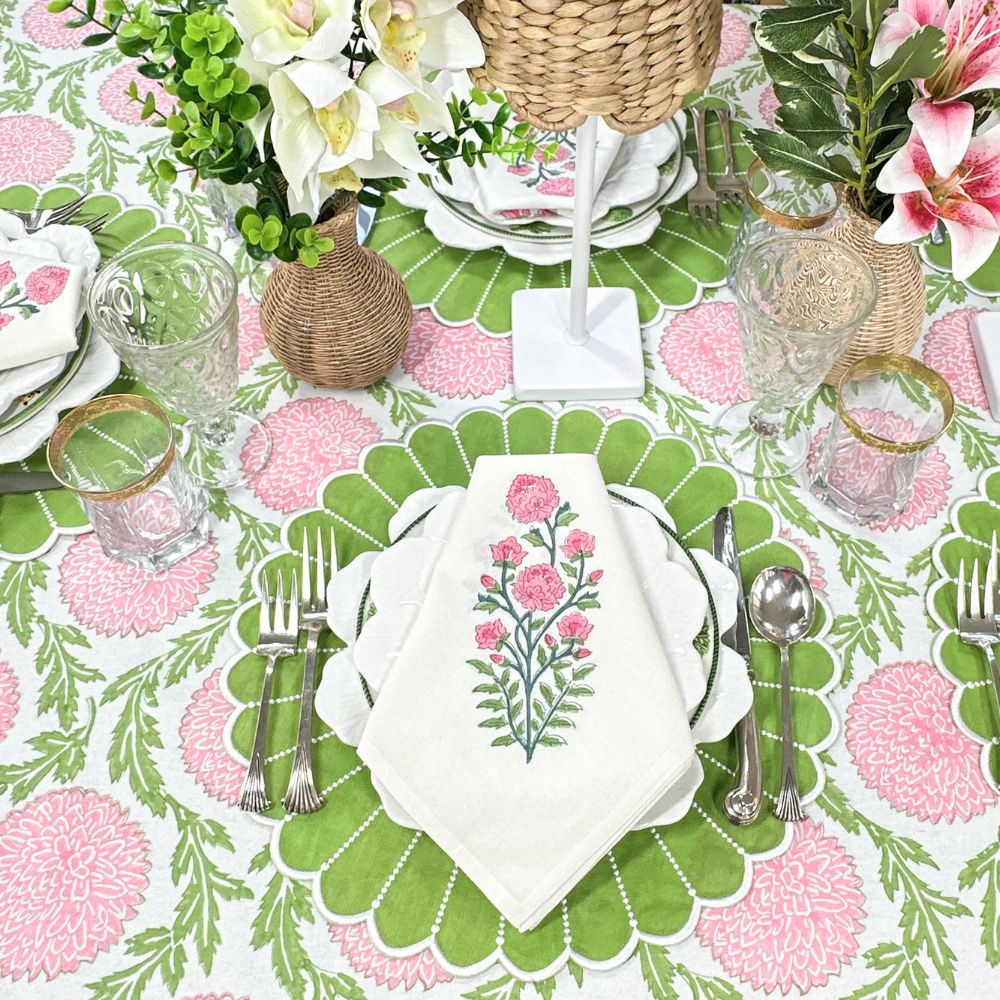 blockprint napkin, motif napkin, pink flower napkin, floral napkin