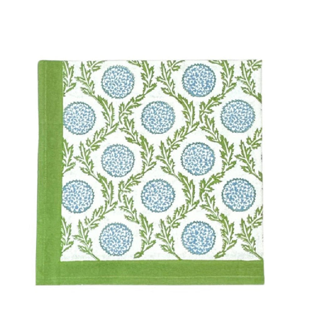Flowers & Vines Napkins in Blue & Green, Set of 4