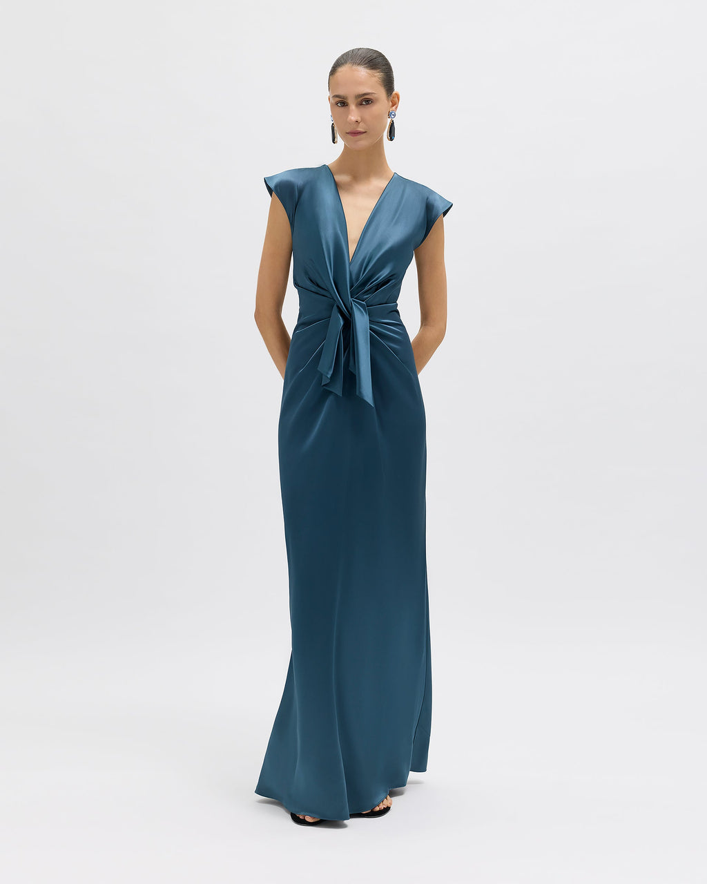 Flutter Sleeve Ava Gown in Peacock Blue