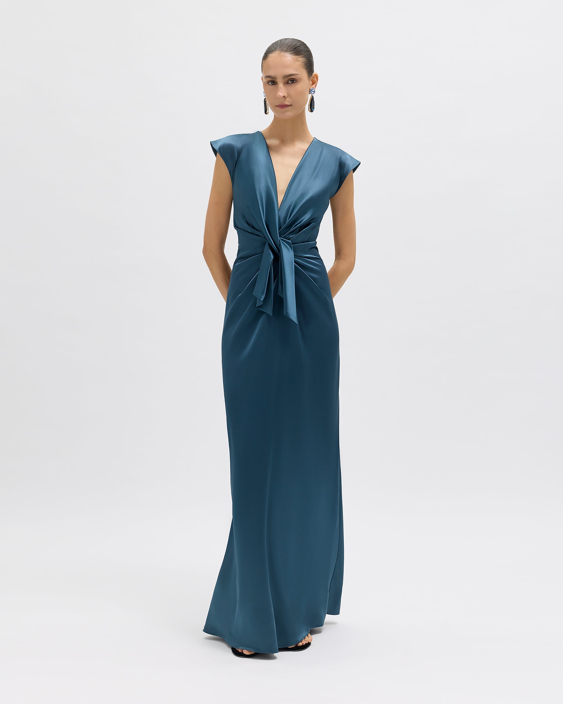 Flutter Sleeve Ava Gown in Peacock Blue