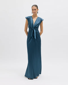 Flutter Sleeve Ava Gown in Peacock Blue