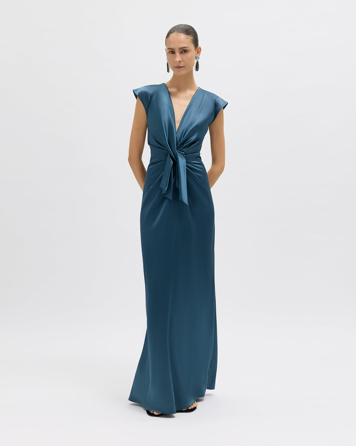 Flutter Sleeve Ava Gown in Peacock Blue