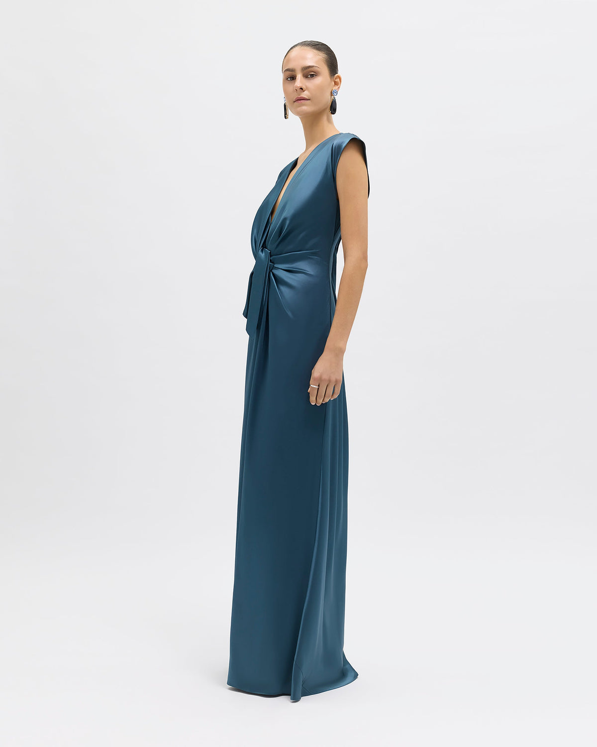 Flutter Sleeve Ava Gown in Peacock Blue