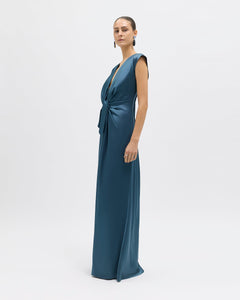 Flutter Sleeve Ava Gown in Peacock Blue
