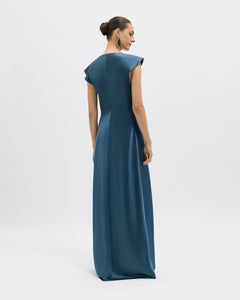 Flutter Sleeve Ava Gown in Peacock Blue