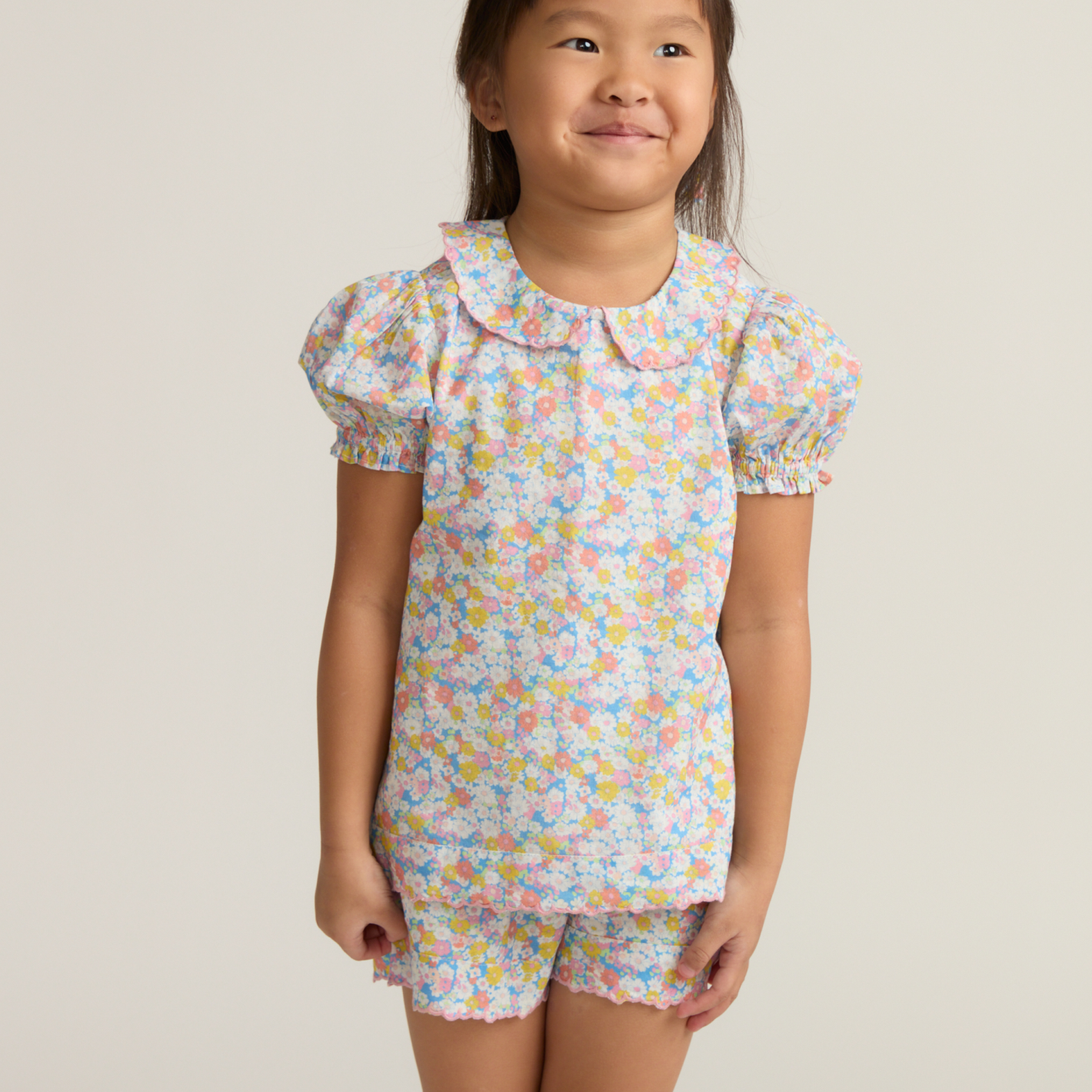 Girls’ Jasmine Blossom Puff Sleeve Top and Short Set