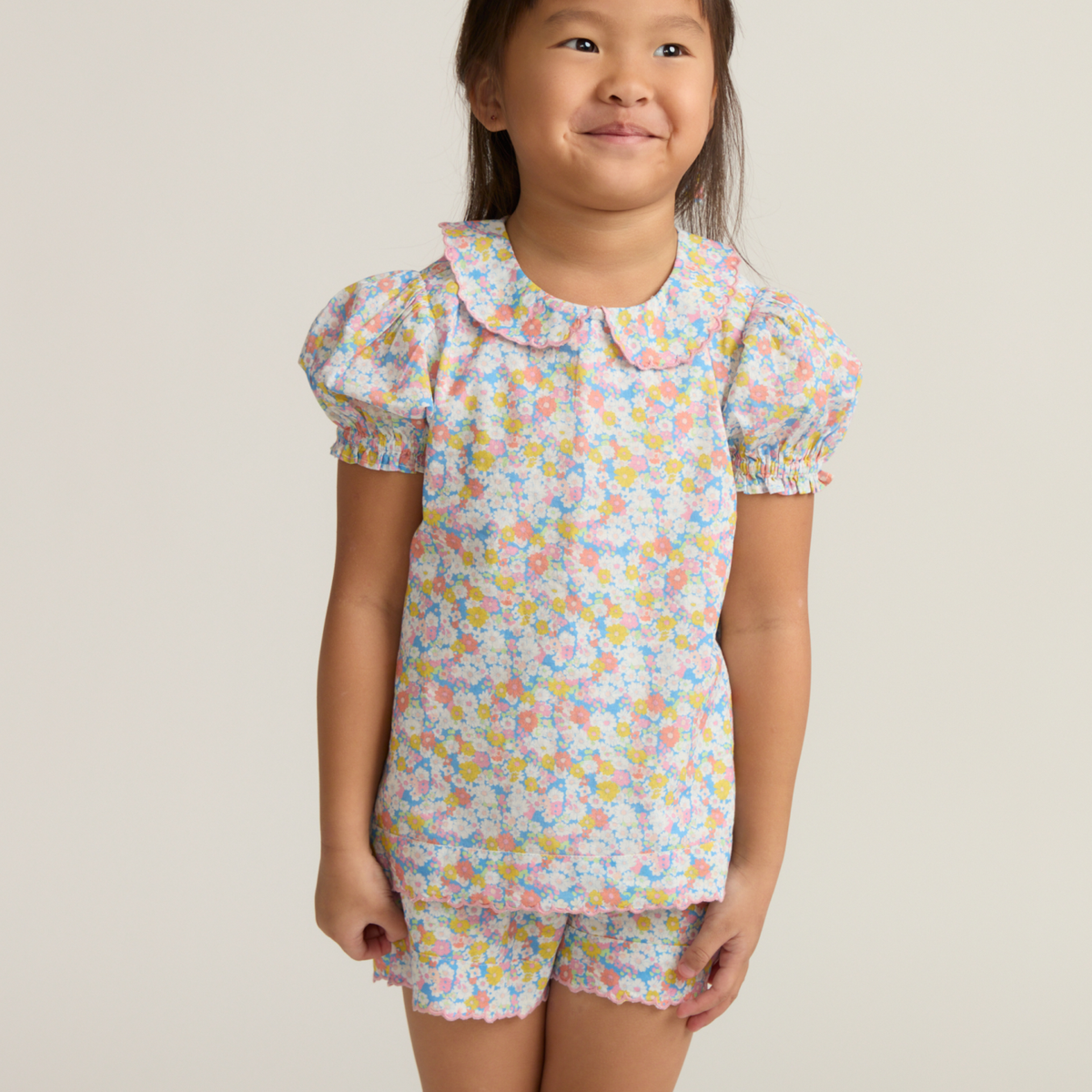 Girls’ Jasmine Blossom Puff Sleeve Top and Short Set