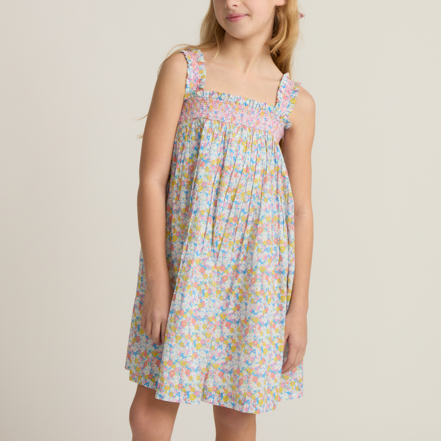 Girls’ Jasmine Blossom Smocked Ruffle Strap Dress