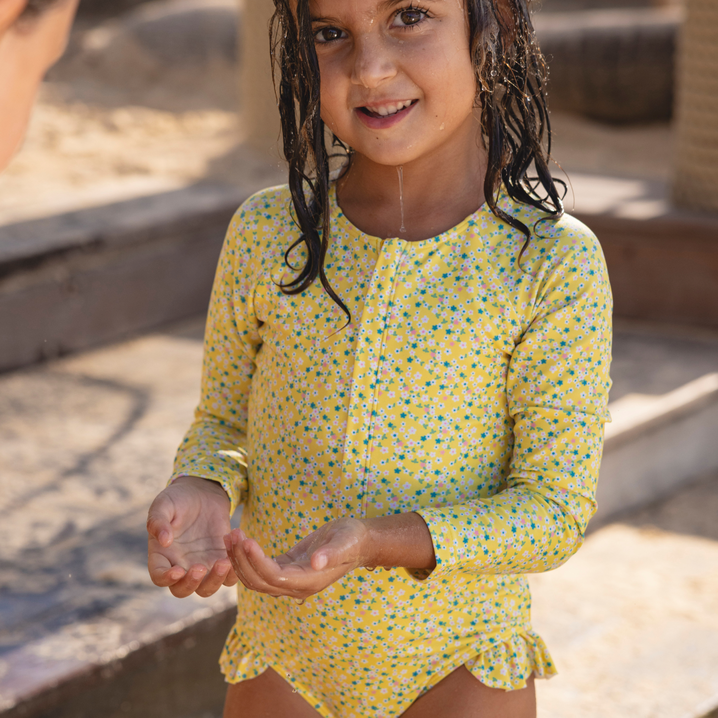 Girl’s Petite Fleur Front Zip Rashguard One Piece