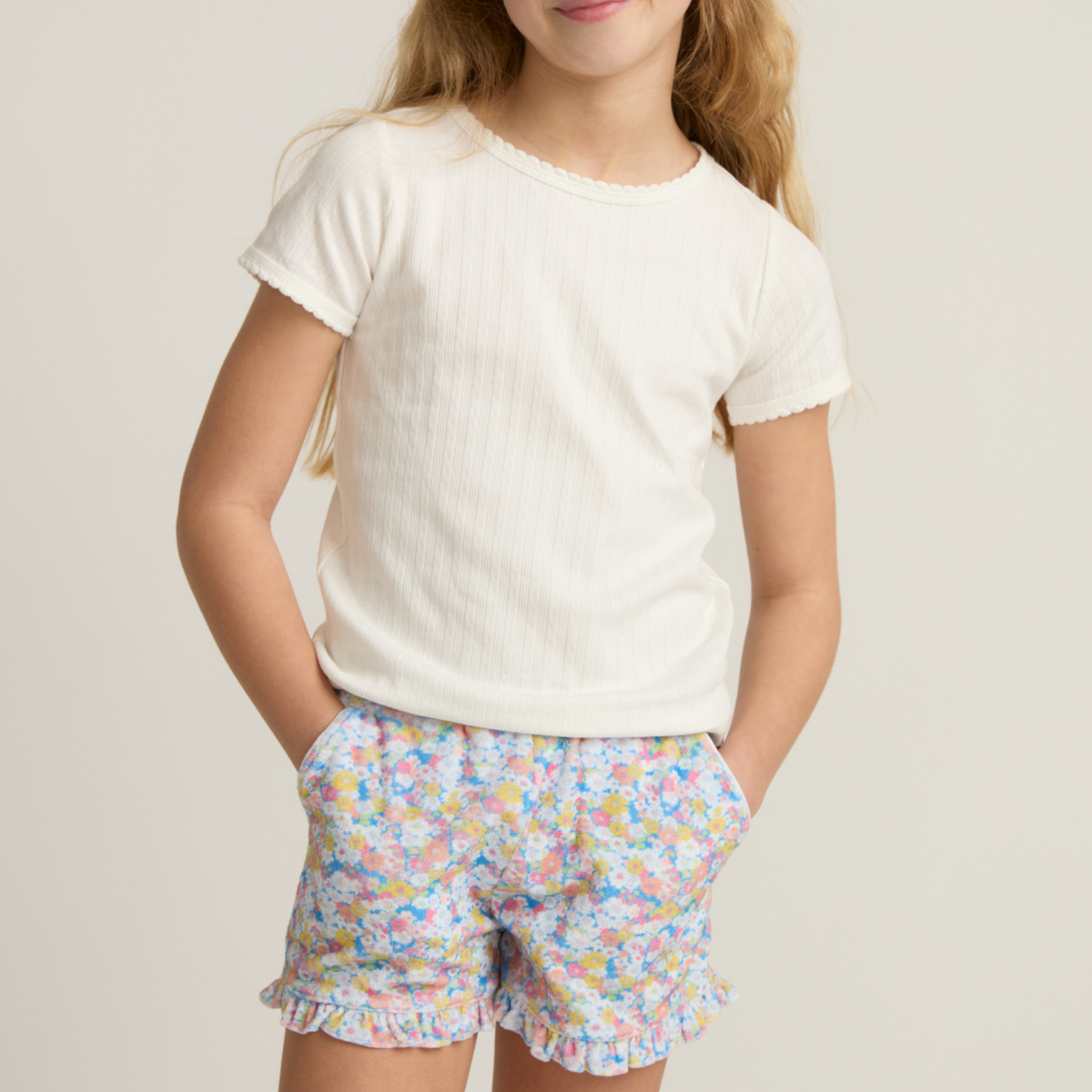 Girls’ Shell White Pointelle Puff Sleeve Shirt